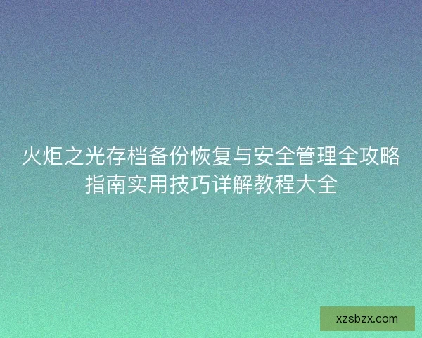火炬之光存档备份恢复与安全管理全攻略指南实用技巧详解教程大全