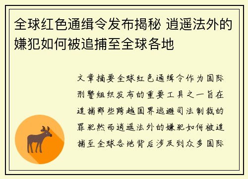 全球红色通缉令发布揭秘 逍遥法外的嫌犯如何被追捕至全球各地